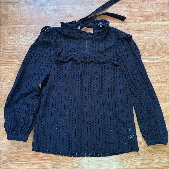 Madewell Black Eyelet Ruffle Blouse - Picture 1 of 5